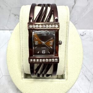 M.Z. Berger Women's Cuff Watch Quartz Rectangle Deep Copper Tone Rhinestones